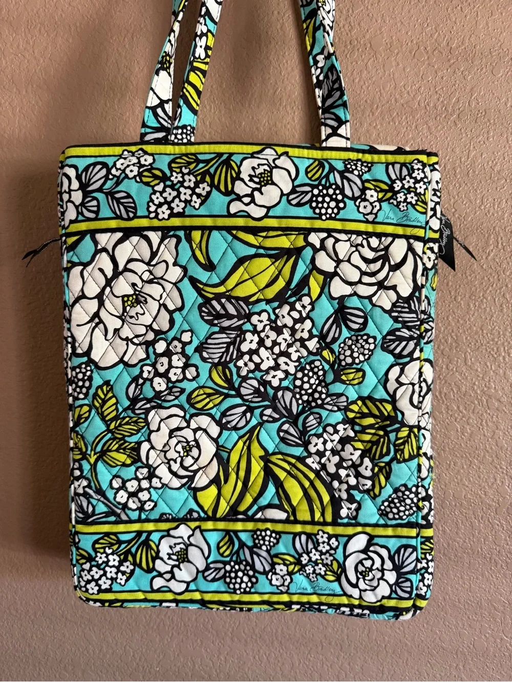 Vera Bradley Island Blooms Laptop Travel Quilted Tote with Lime Accents NWT